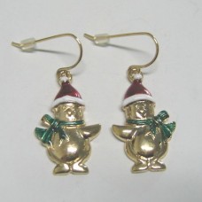 Gold Plated Christmas Snowman Earrings